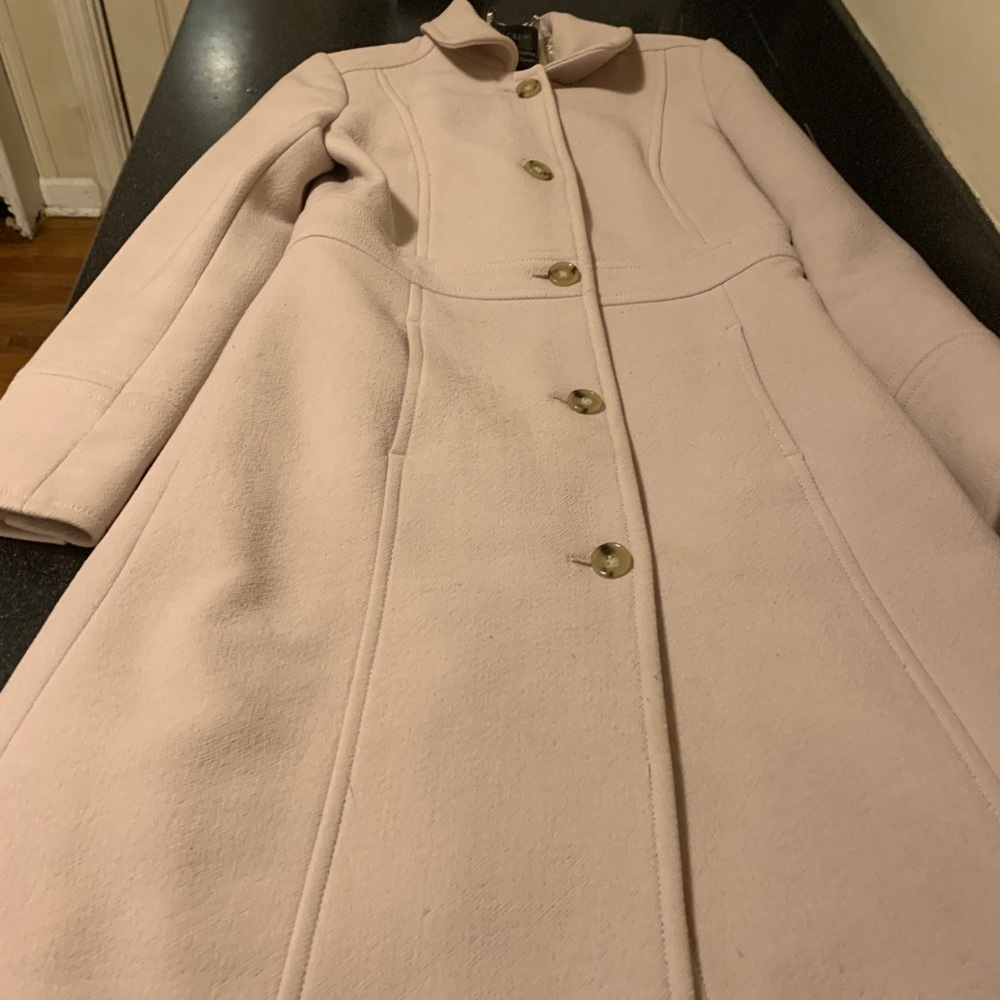 JCrew coat, Italian wool blend. Lt pink, Exc. condition. Lined, 4 reg. 37 1/2".